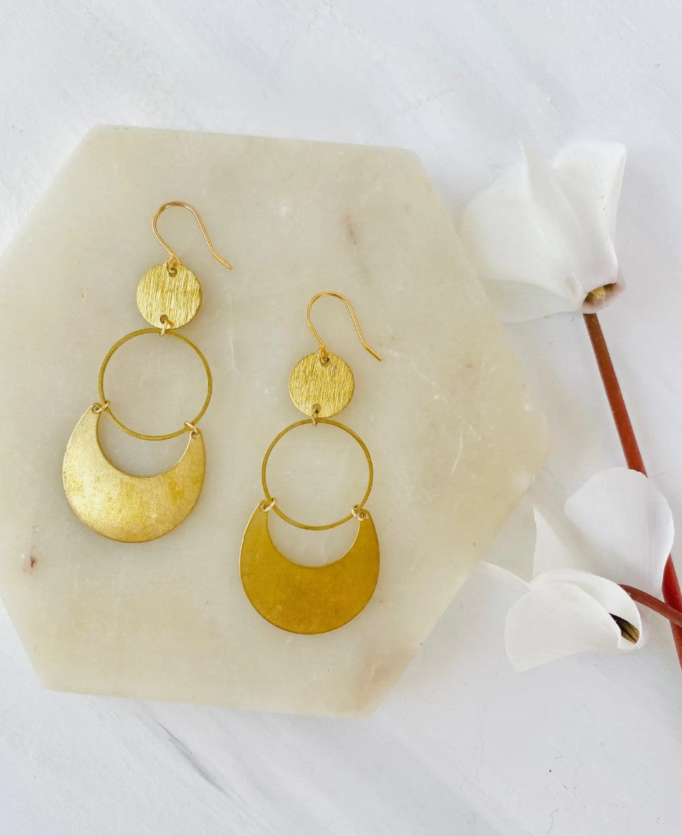 Brass Lune Drop Hoops