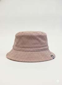 Hazy Pink corduroy bucket hat with a ribbed texture and short brim