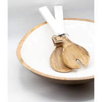 Mango Wood & White Enamel Large Serving Set
