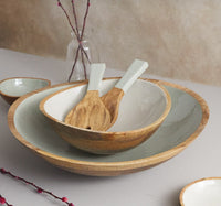 Mango Wood & Taupe Enamel Bowl, Large