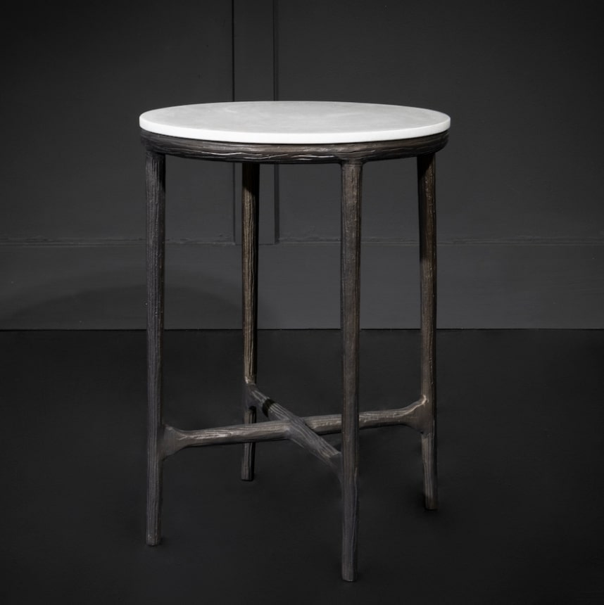 Baron End Table, Cloud Marble and Antique Brass 18 × 18 × 23 in