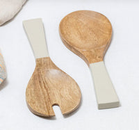 Mango Wood & Taupe Enamel Small Serving Set