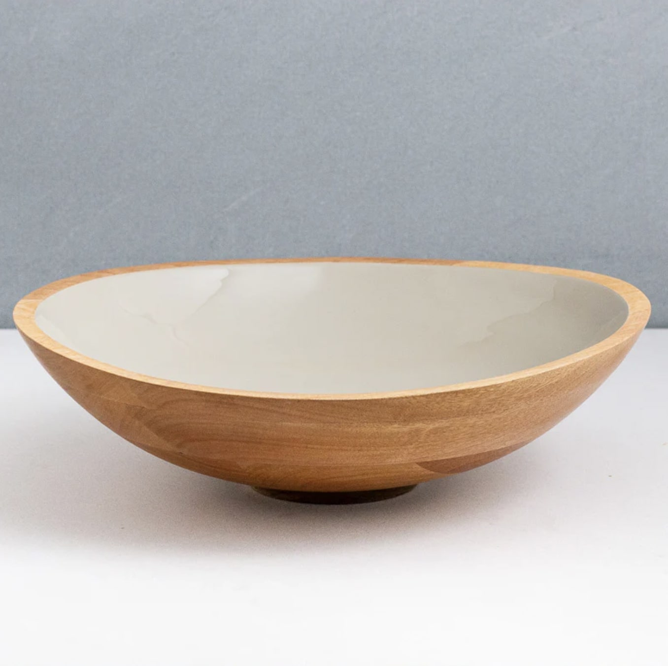 Mango Wood & Taupe Enamel bowl, XL