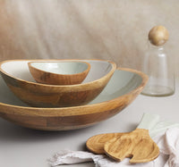 Mango Wood & Taupe Enamel Bowl, Large