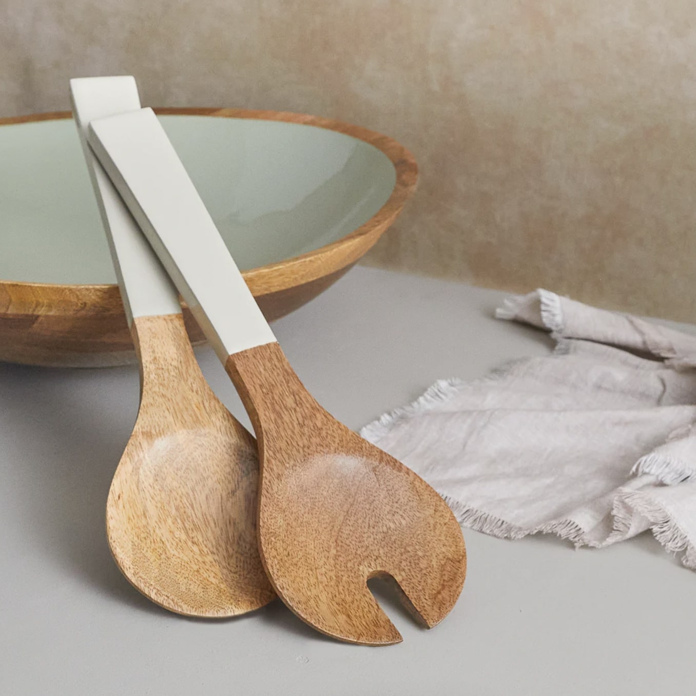 Mango Wood Taupe Enamel Large Serving Set | California 89