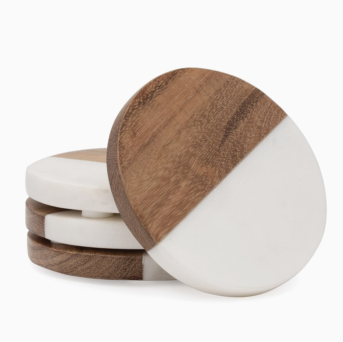 Natural Marble & Acacia Wood Coasters - set of 4