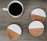 Natural Marble & Acacia Wood Coasters - set of 4