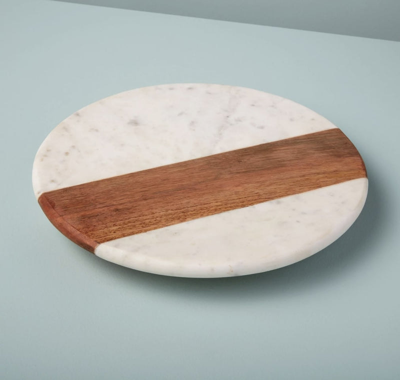 White Marble and Wood Round Lazy Susan | California 89