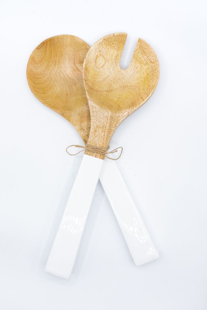 Mango Wood & White Enamel Large Serving Set