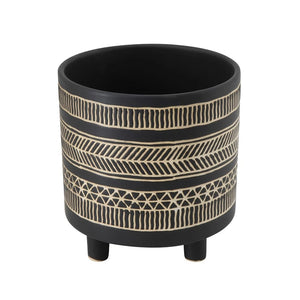 8" Stoneware Flower Pot w/ Black Pattern