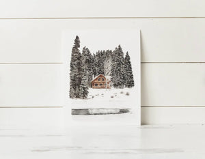8 x 10 Snowy Cabin Print