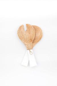 Mango Wood & White Enamel Small Serving Set