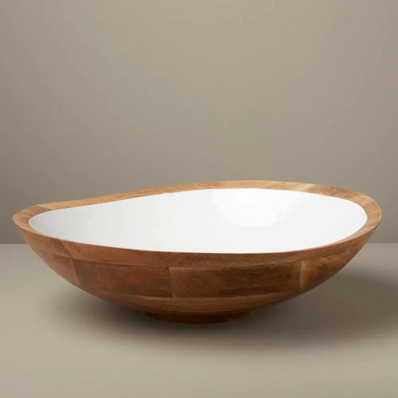 Mango Wood & white enamel bowl, XL