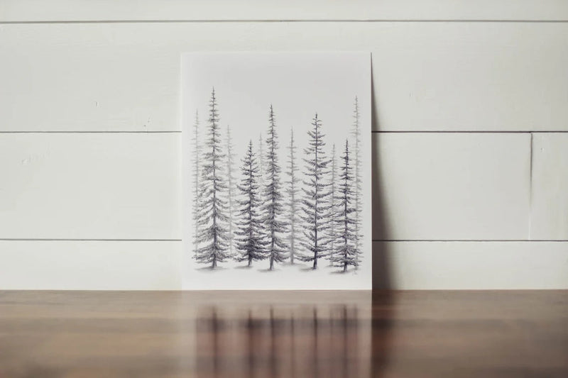 8 x 10 Sketched Pine Trees Print
