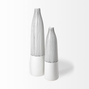 Kira Small White Pinstripe Ceramic Vase