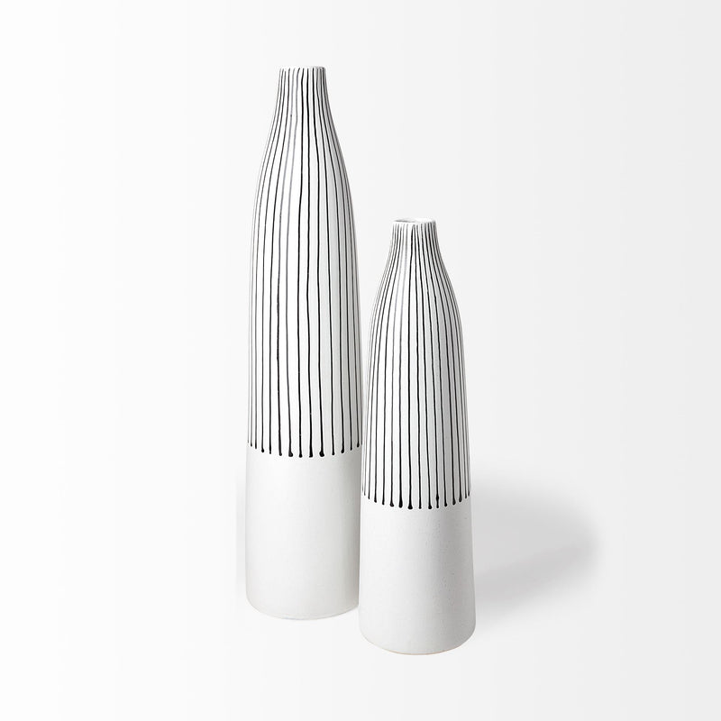 Kira Small White Pinstripe Ceramic Vase | California 89