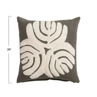 Cotton Slub Pillow w/ Embroidery & Abstract Design, Down Fill