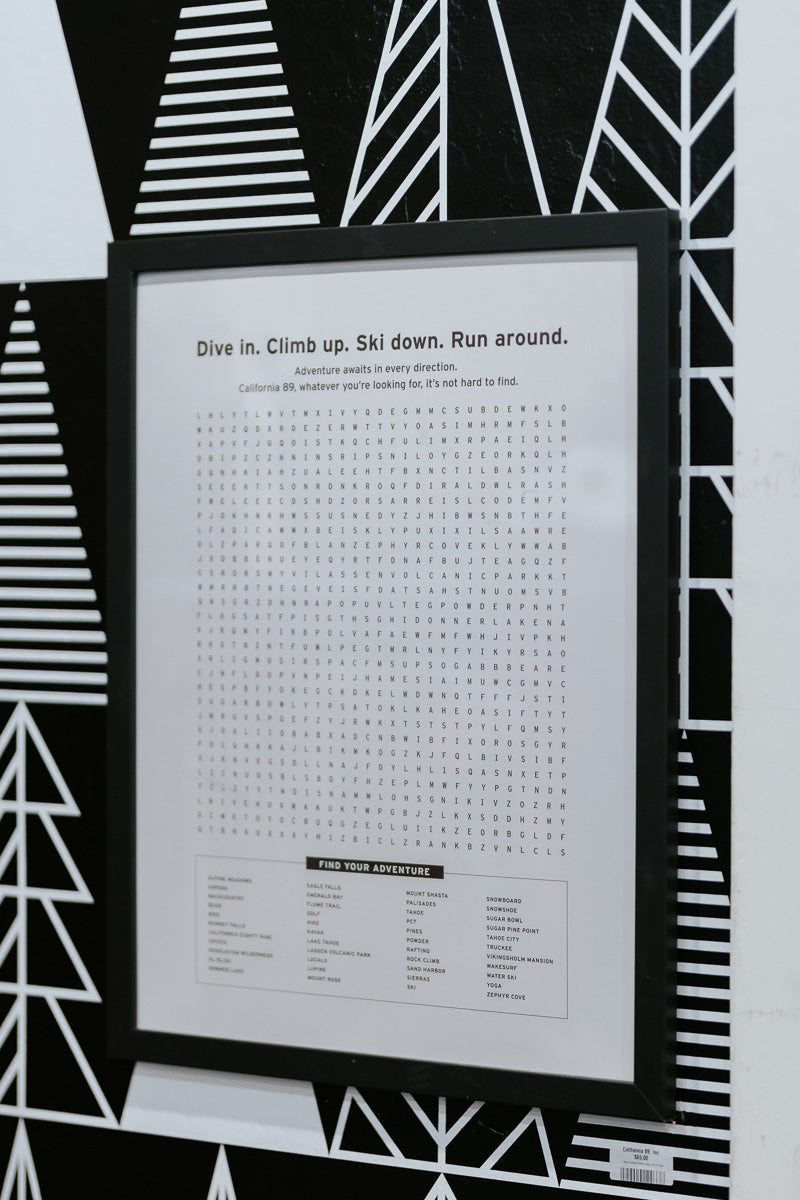 California 89 Tahoe Word Search | Framed Wall Art by California 89, Truckee CA