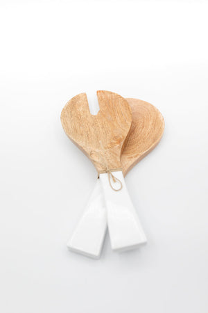 Mango Wood & White Enamel Small Serving Set