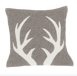 Hand Felted Antler Wool Pillow 20" Cream on Gray