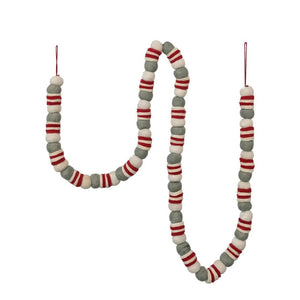 Wool Felt Ball Garland, Red, Grey and Cream