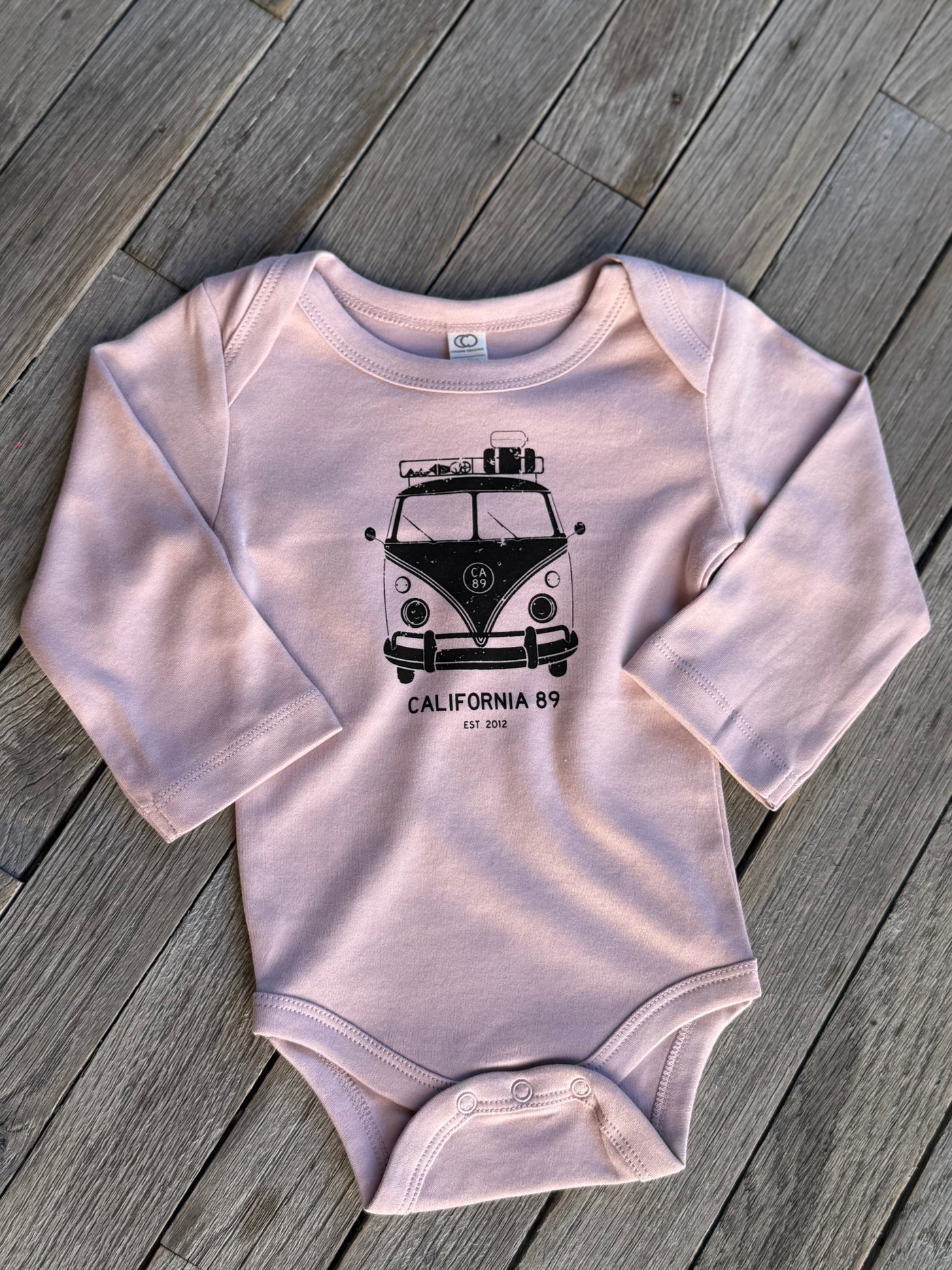 Baby Long Sleeve Onesie VW Bus Tahoe Bodysuit by California 89, Truckee CA