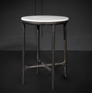 Baron End Table, Cloud Marble and Antique Brass 18 × 18 × 23 in