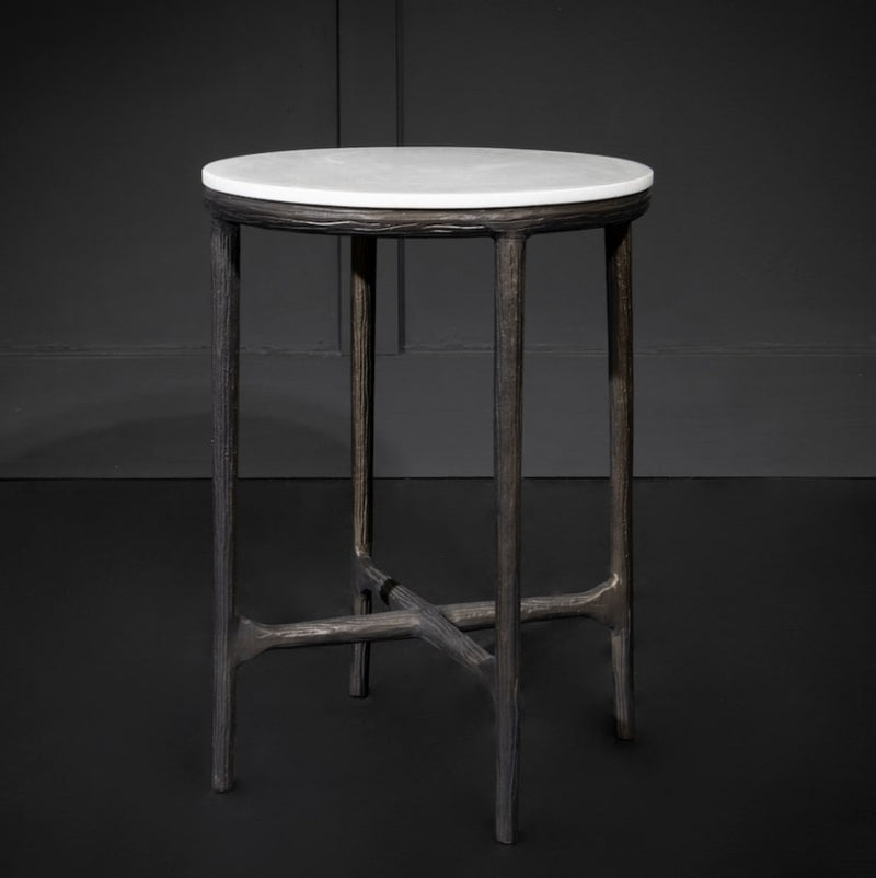 Baron End Table, Cloud Marble and Antique Brass 18 × 18 × 23 in