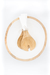 Mango Wood & White Enamel Small Serving Set