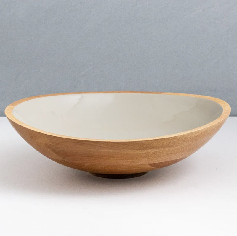 Mango Wood & Taupe Enamel bowl, XL