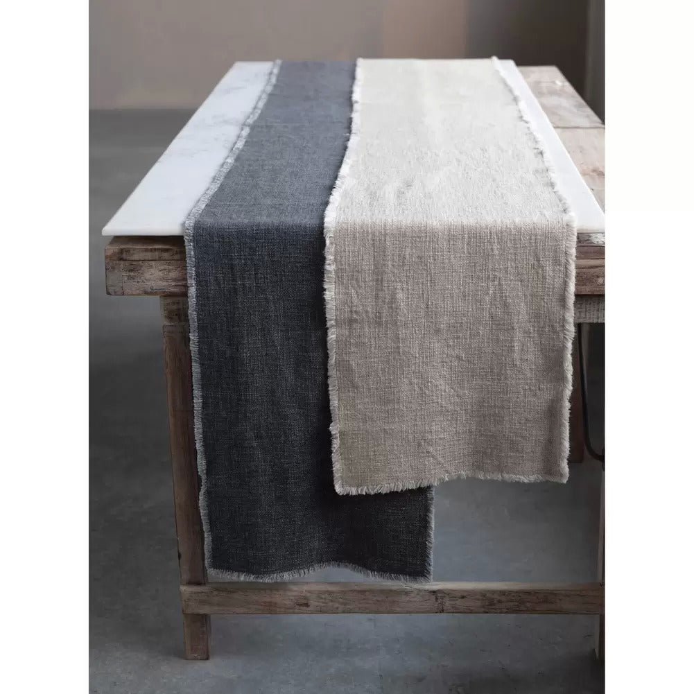 Linen Blend Table Runner with Frayed Edges | California 89