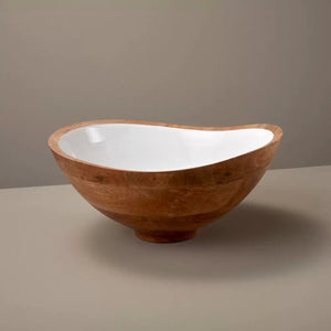 Mango Wood & White Enamel Bowl, Large