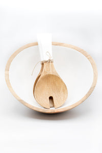 Mango Wood & White Enamel Bowl, Large