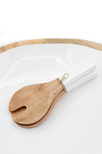 Mango Wood & White Enamel Small Serving Set
