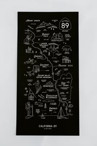 California 89 Road Map Poster | Sierra Adventure Map