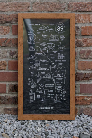 California 89 Framed Road Map | Tahoe Wall Art