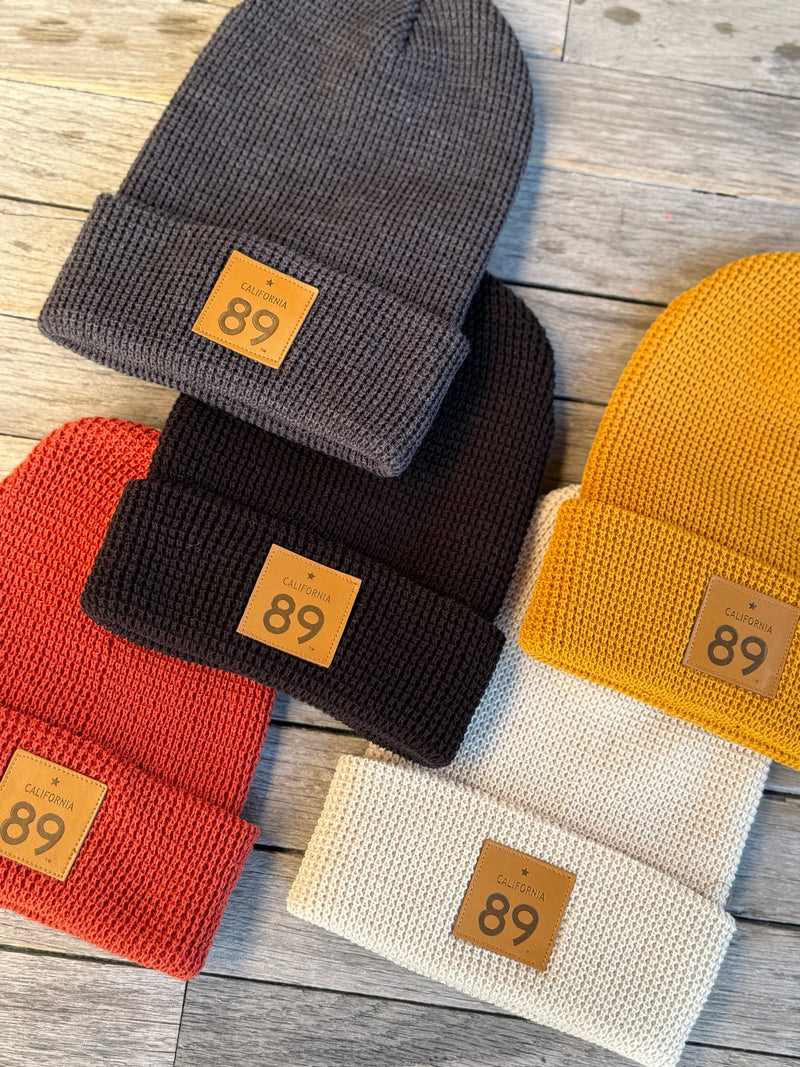 Waffle Cuffed Beanie with 89 Leather Shield | California 89