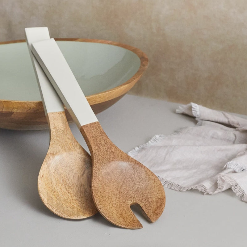 Mango Wood Taupe Enamel Large Serving Set | California 89