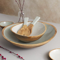 Mango Wood & Taupe Enamel bowl, XL