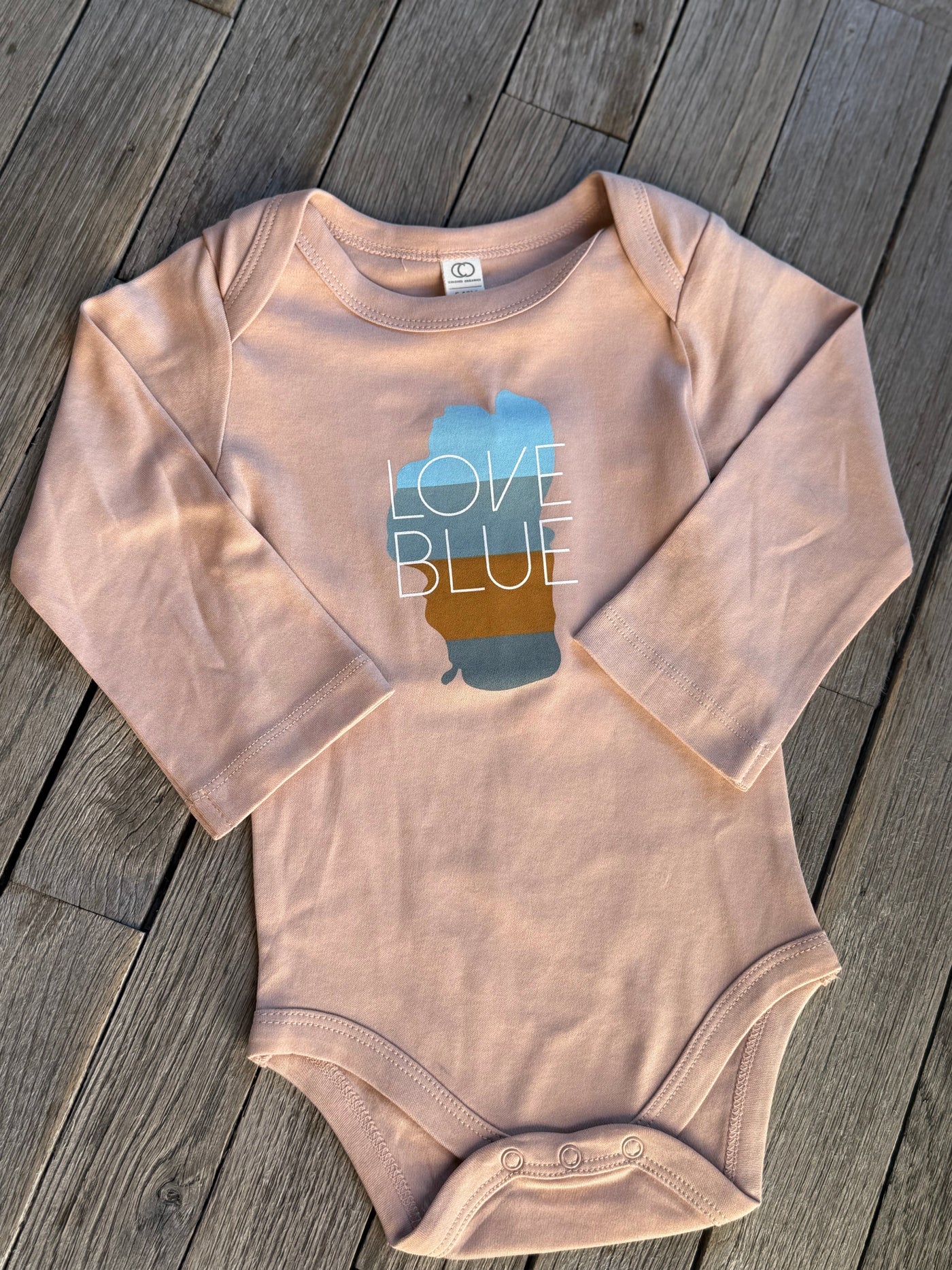 Love Blue Baby Long Sleeve Onesie by California 89, Truckee CA