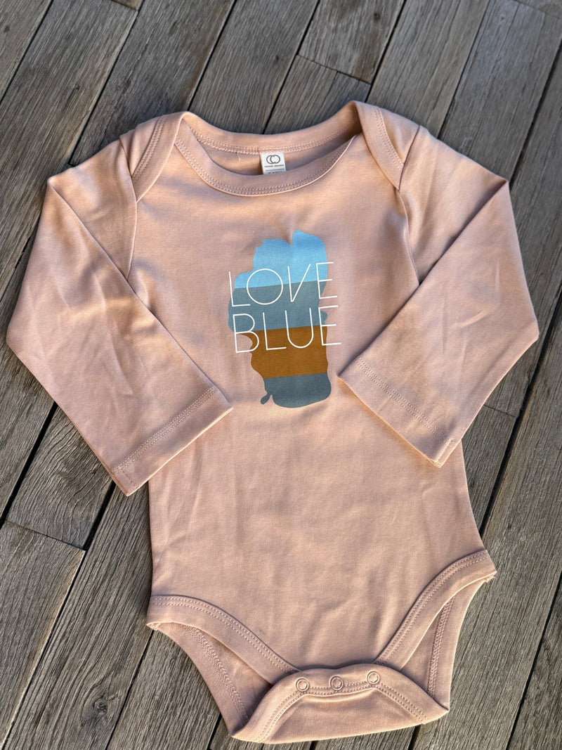 Love Blue Baby Long Sleeve Onesie by California 89, Truckee CA