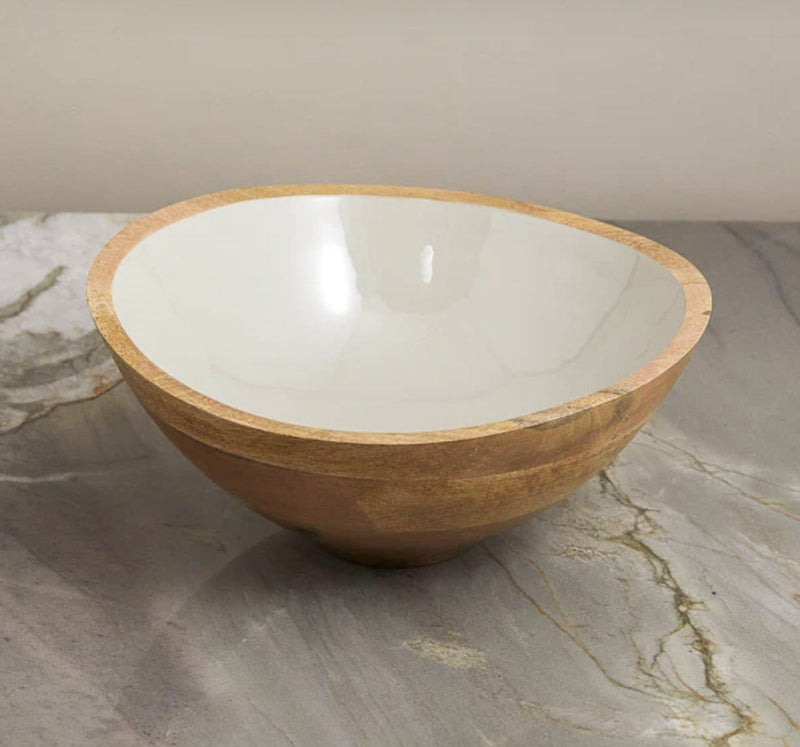 Mango Wood & Taupe Enamel Bowl, Large